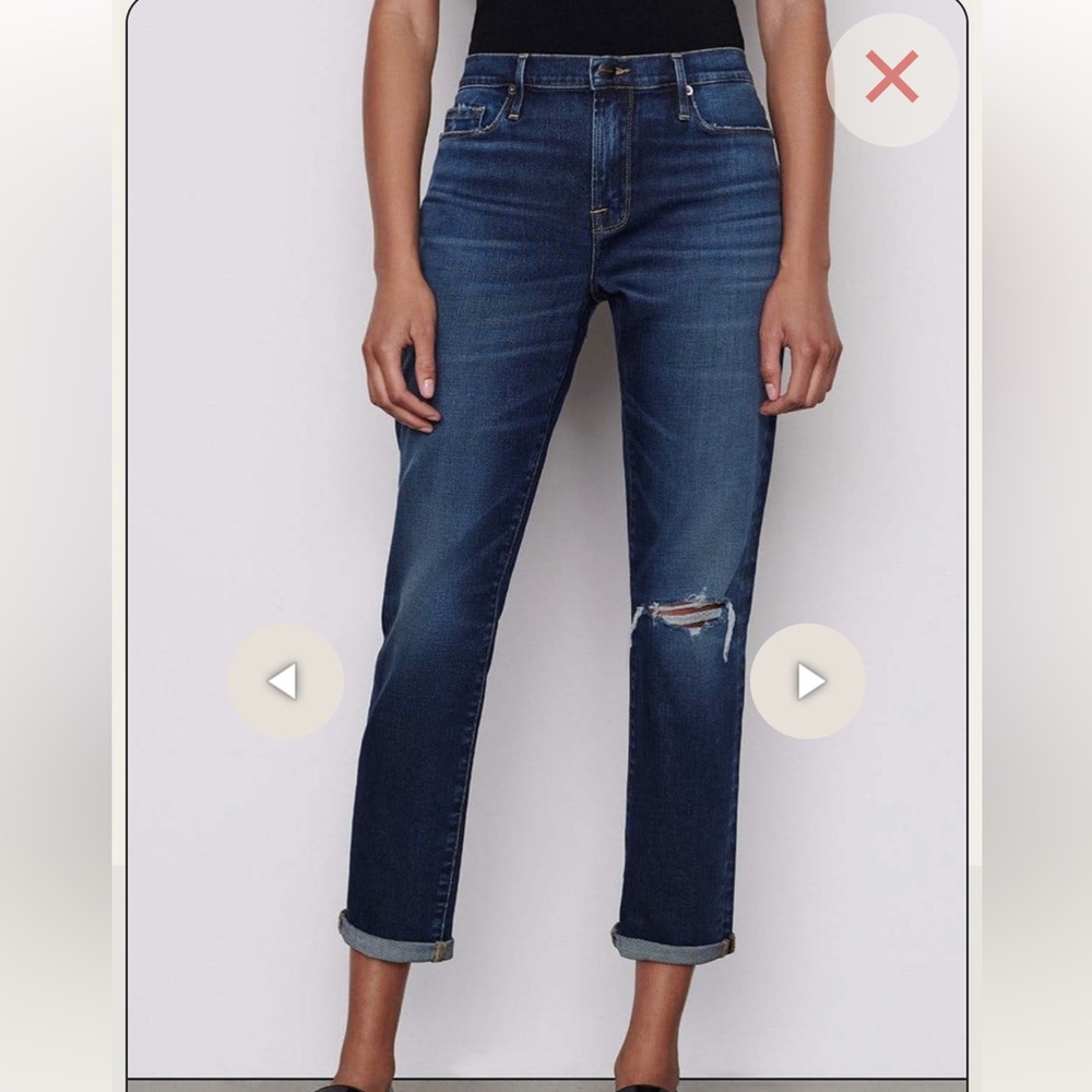 FRAME Le Garcon Blue Jeans w Distressed Knee, Caribou, Sz 24/25 w MEASUREMENTS